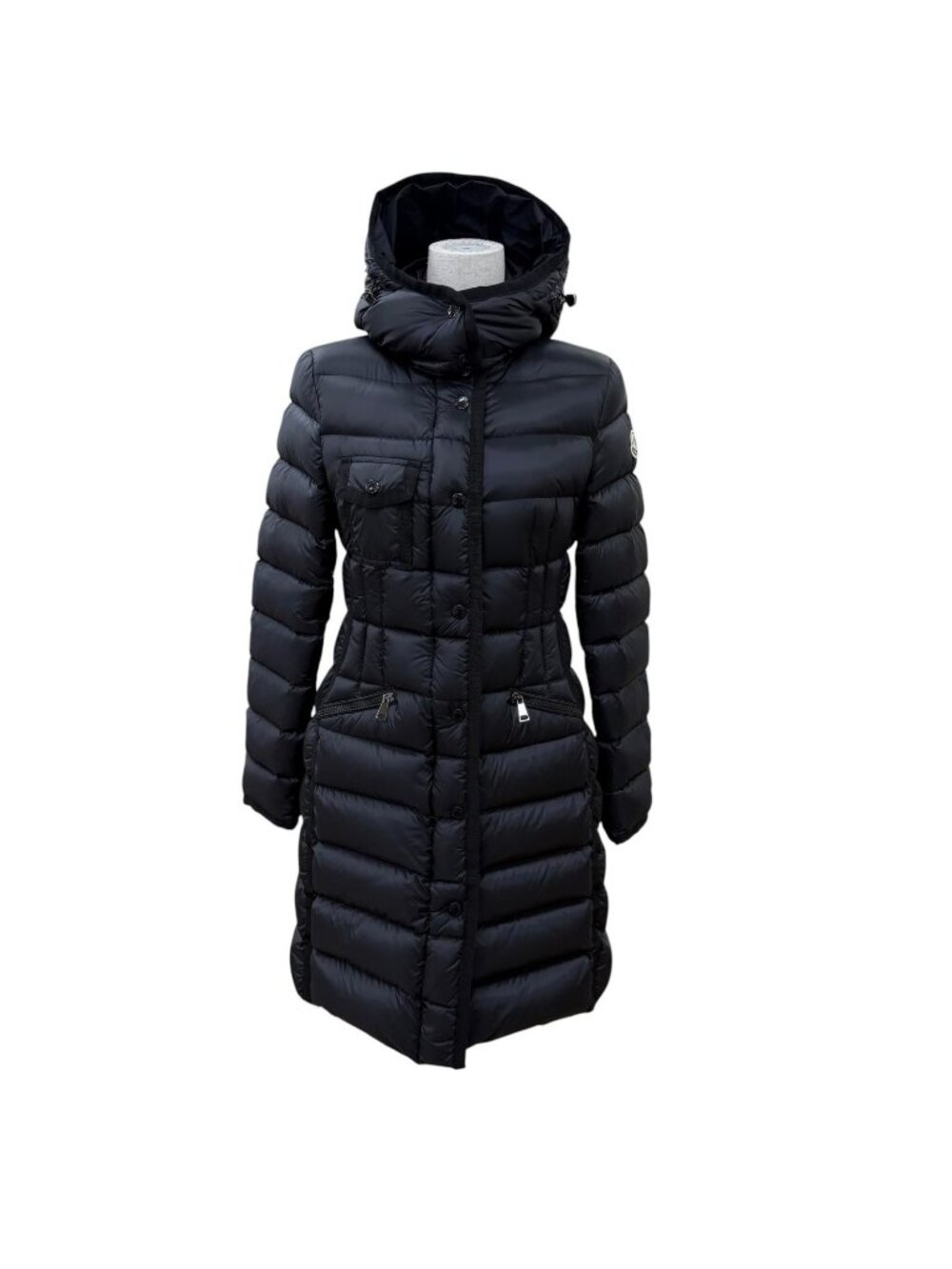 Moncler Hermine Logo Patch Hooded Zip Down Coat Black